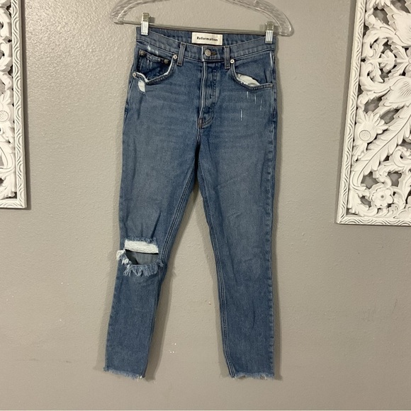 Reformation Serena High Skinny Crop Jeans Lanai destroyed Size 24 - Picture 2 of 10
